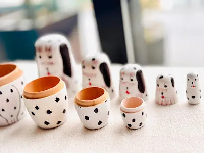 Wooden dog-themed nesting dolls 5 pcs