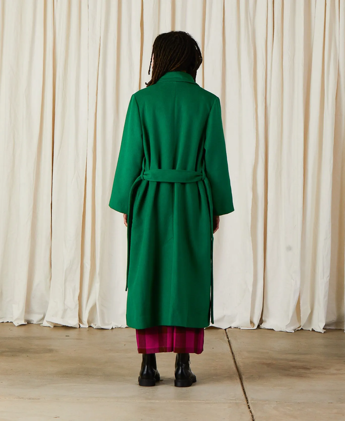 WOOL TRENCH COAT - KELLY GREEN