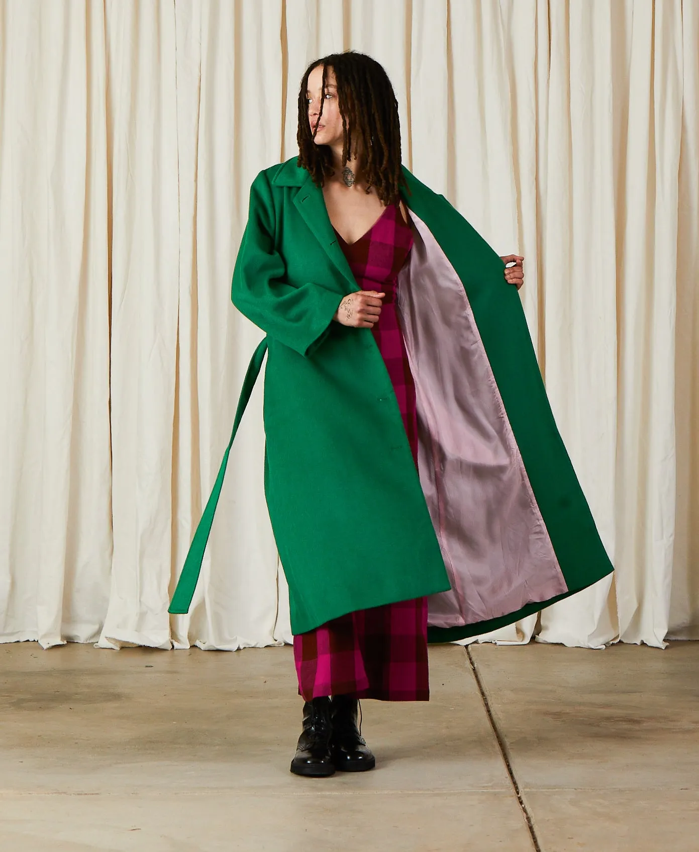 WOOL TRENCH COAT - KELLY GREEN