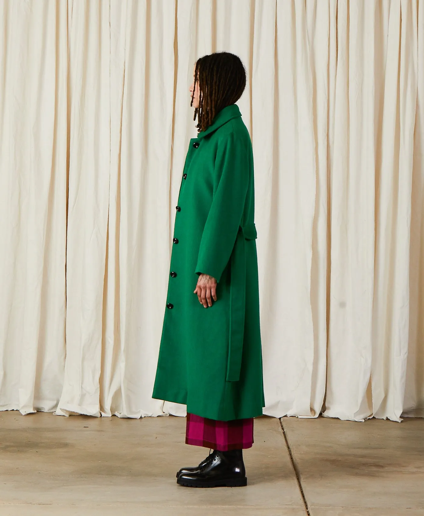 WOOL TRENCH COAT - KELLY GREEN