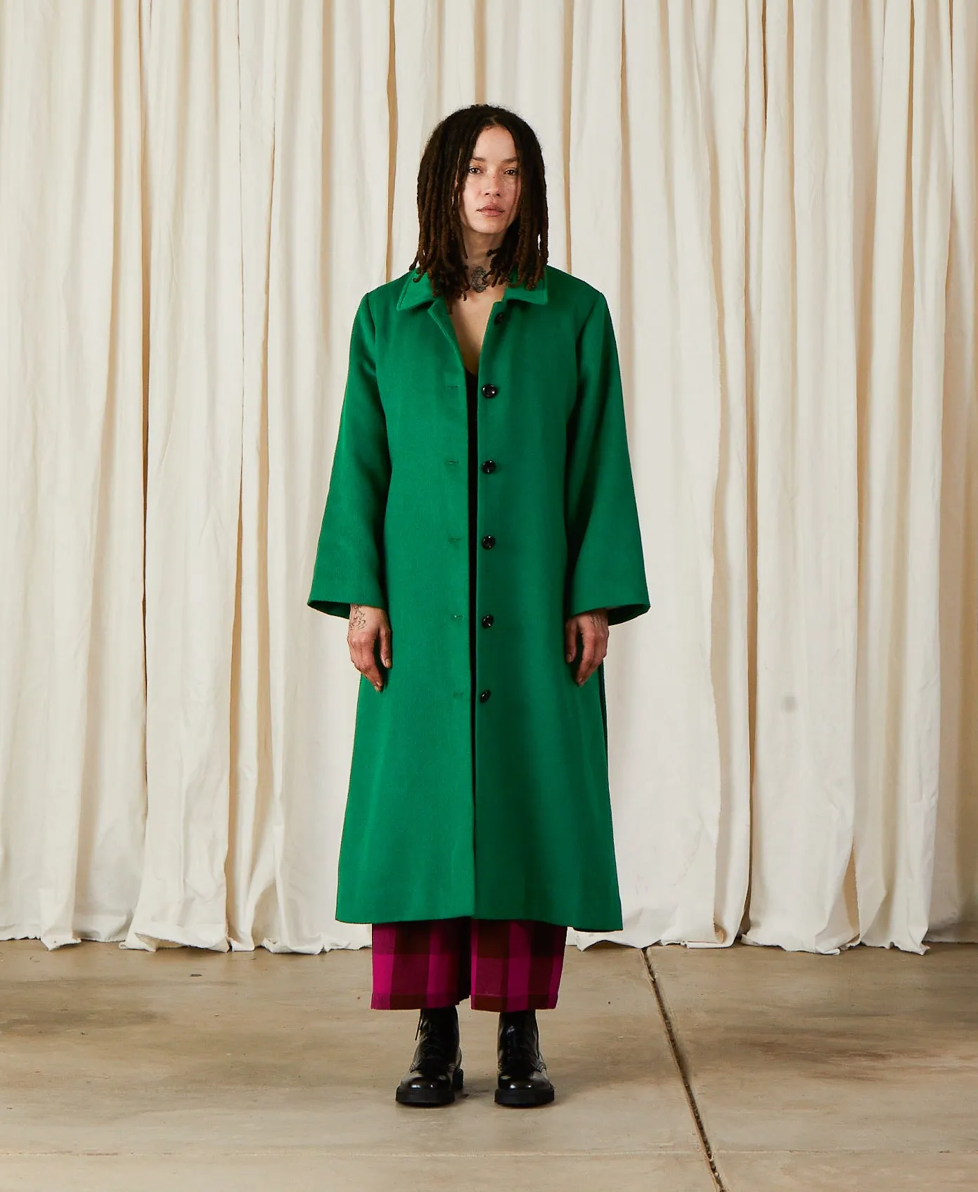 WOOL TRENCH COAT - KELLY GREEN