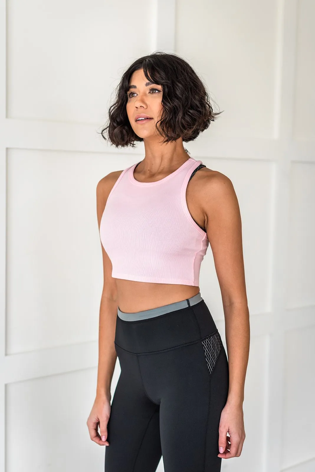 Work It Out Cropped Tank Top- Pink