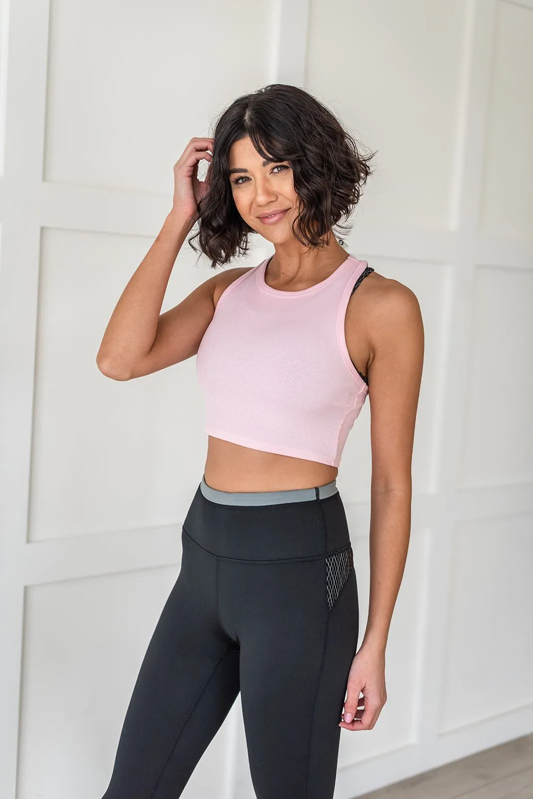 Work It Out Cropped Tank Top- Pink