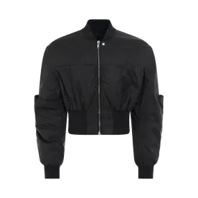 Woven Padded Girdered Bomber Jacket in Black