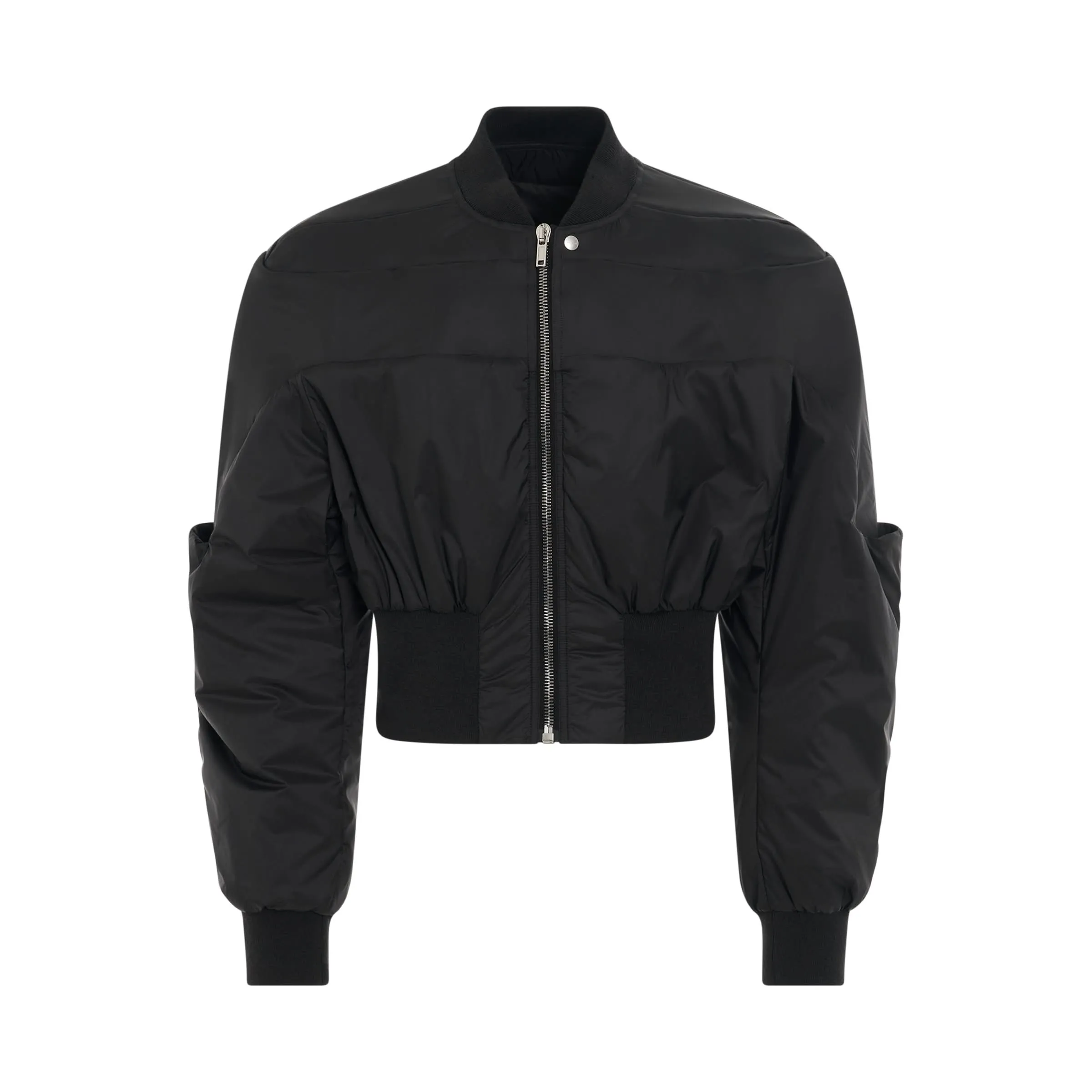 Woven Padded Girdered Bomber Jacket in Black