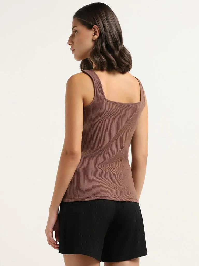 Wunderlove Brown Cotton Blend Ribbed Camisole